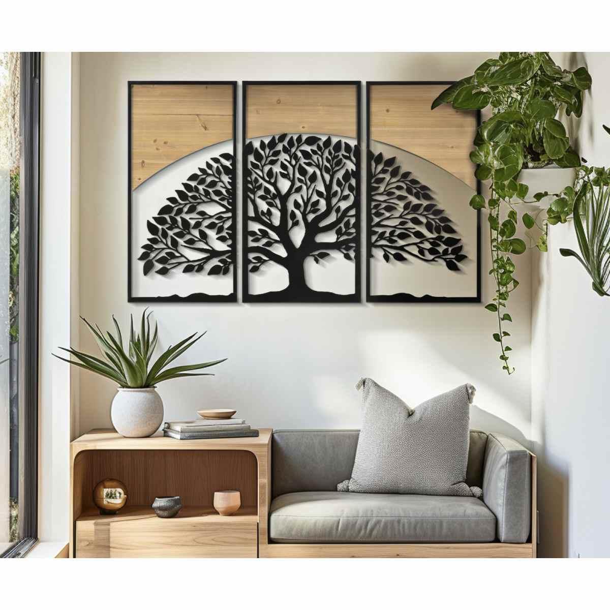 Pannello da muro arc ferro e wood set 3pz cm 105x2x70 (35x2x70)