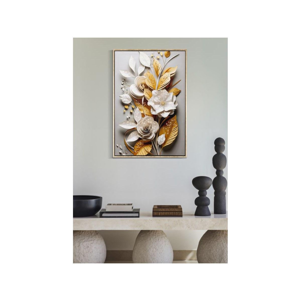 Dipinto su tela laccato flora c/cornice cm 42x3,5x62