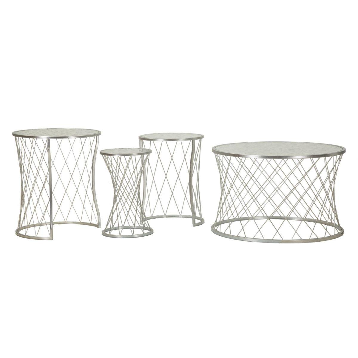 Tavolinetti noah silver set 4 pz cm Ø 70x45-47x54,5-36x50-28x45