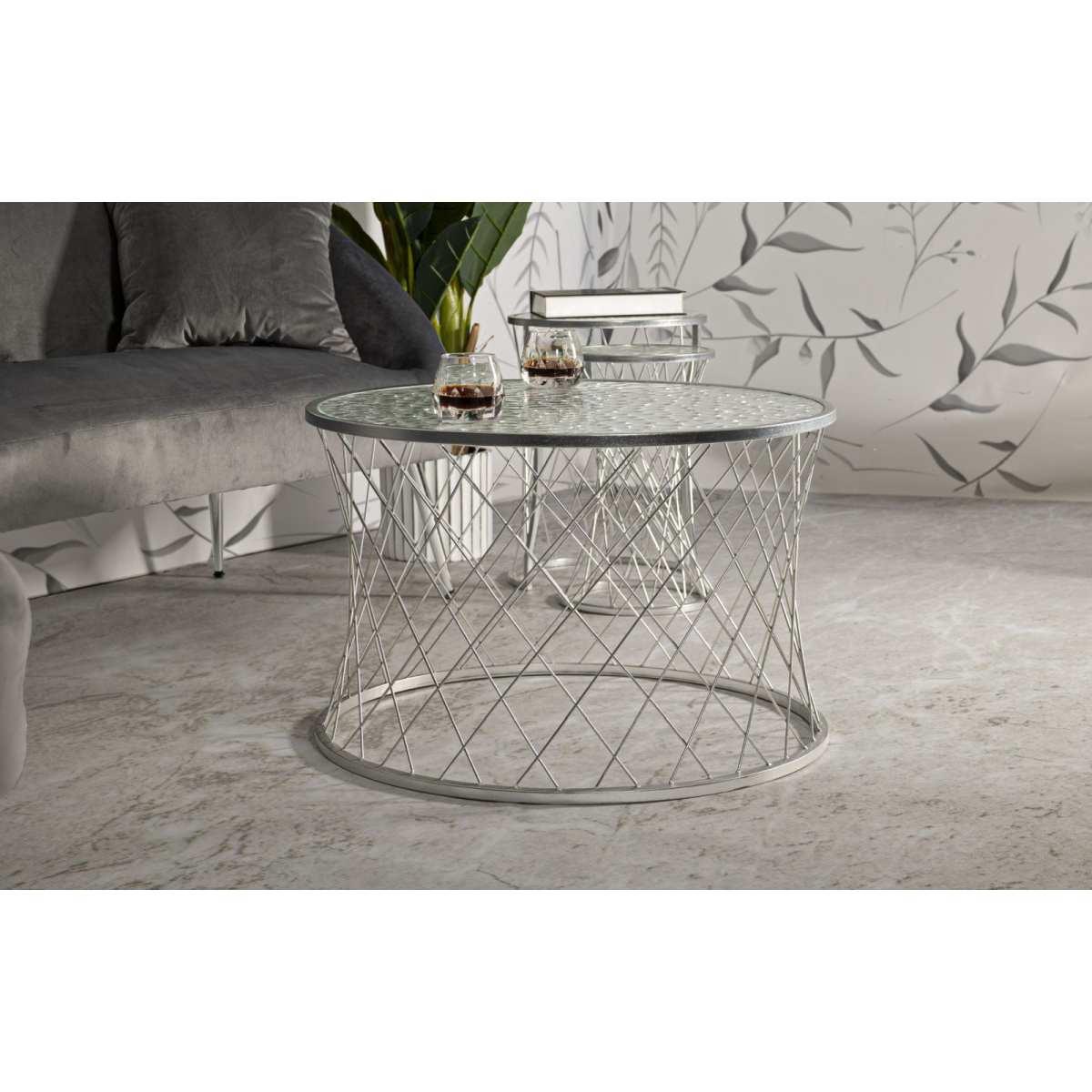 Tavolinetti noah silver set 4 pz cm Ø 70x45-47x54,5-36x50-28x45