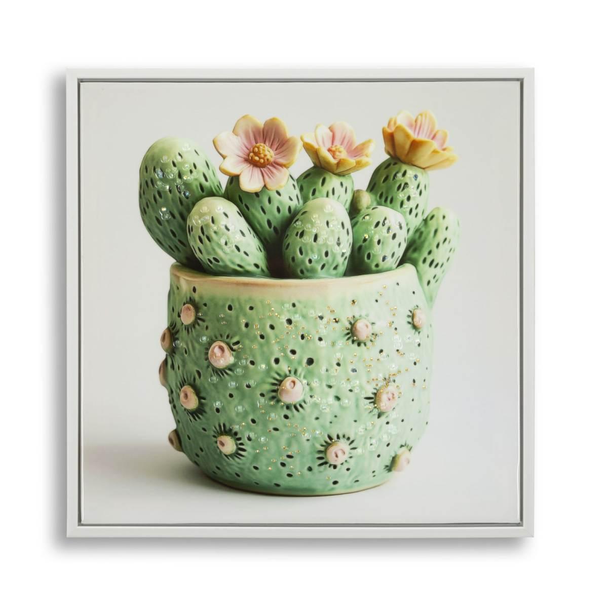 Stampa su tela laccata c/cornice vasetto cactus -a- cm 40x2,8x40