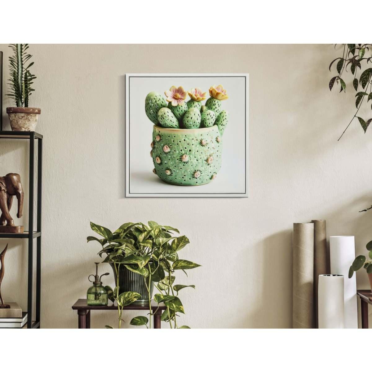 Stampa su tela laccata c/cornice vasetto cactus -a- cm 40x2,8x40