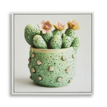 Stampa su tela laccata c/cornice vasetto cactus -a- cm 40x2,8x40
