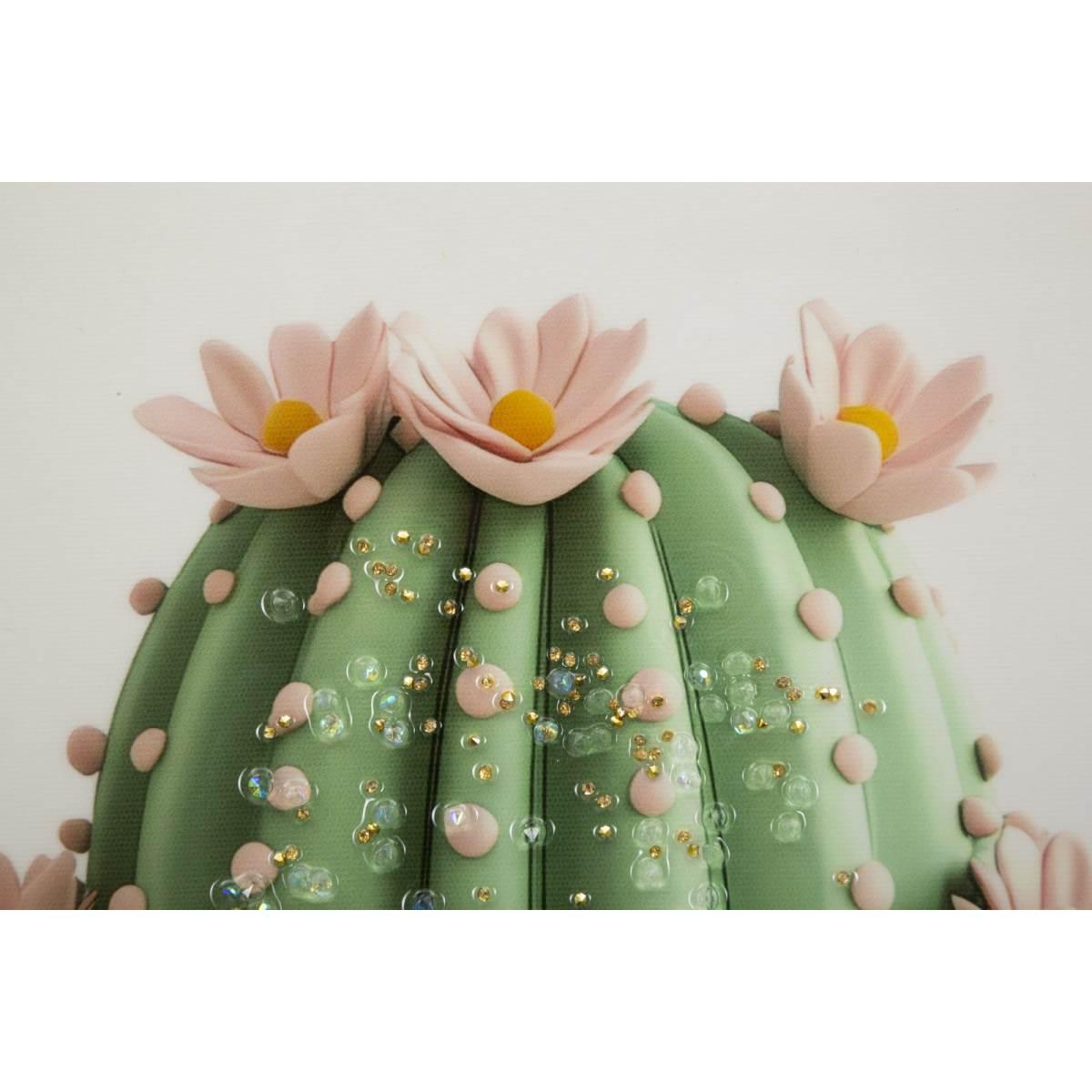 Stampa su tela laccata c/cornice vasetto cactus -b- cm 40x2,8x40