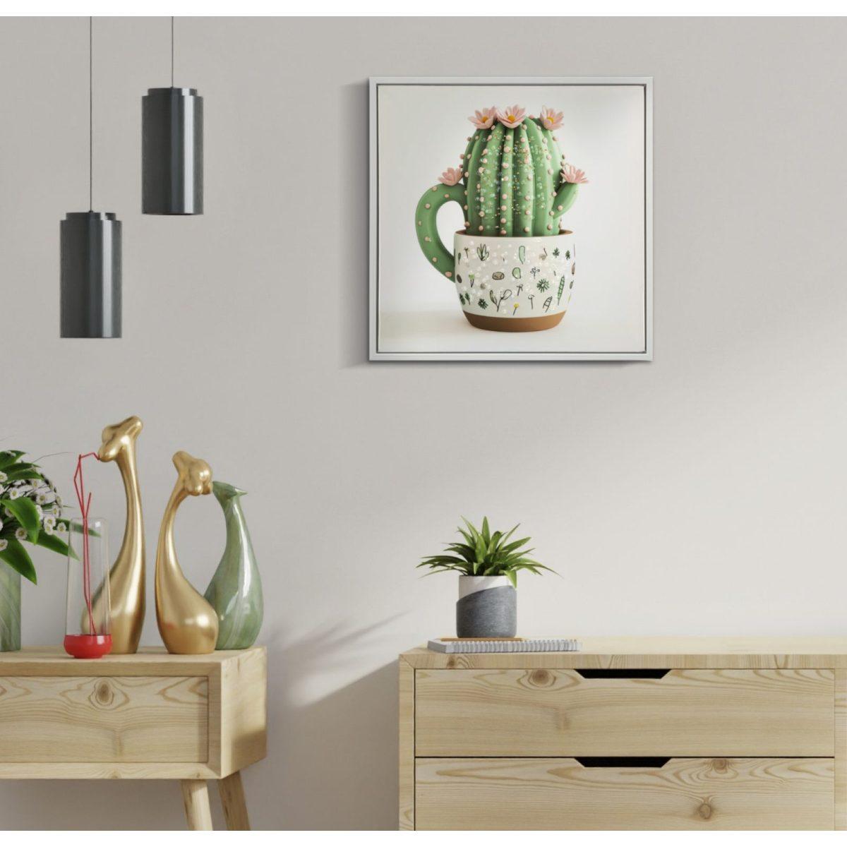 Stampa su tela laccata c/cornice vasetto cactus -b- cm 40x2,8x40