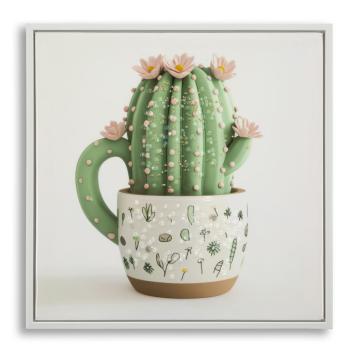 Stampa su tela laccata c/cornice vasetto cactus -b- cm 40x2,8x40