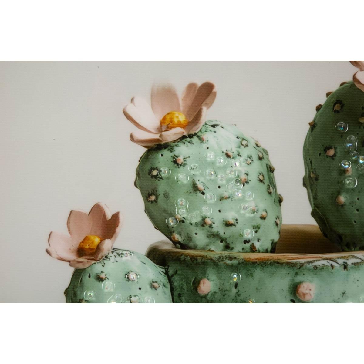 Stampa su tela laccata c/cornice vasetto cactus -c- cm 40x2,8x40