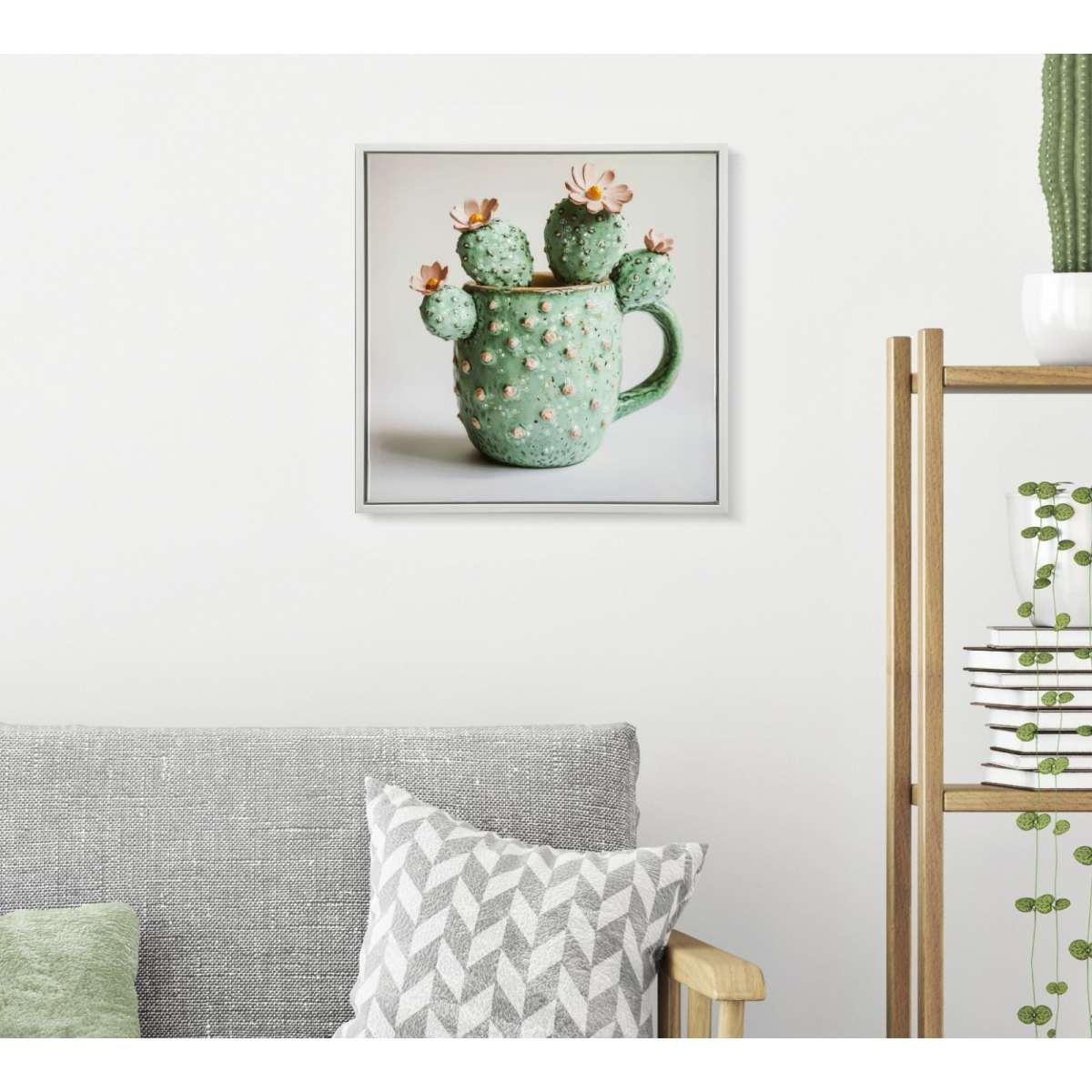 Stampa su tela laccata c/cornice vasetto cactus -c- cm 40x2,8x40