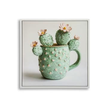 Stampa su tela laccata c/cornice vasetto cactus -c- cm 40x2,8x40