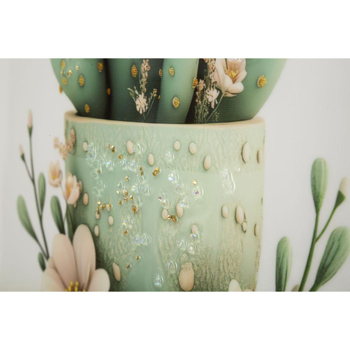 Stampa su tela laccata c/cornice vasetto cactus -d- cm 40x2,8x40