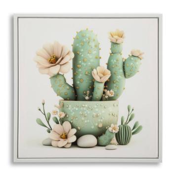 Stampa su tela laccata c/cornice vasetto cactus -d- cm 40x2,8x40