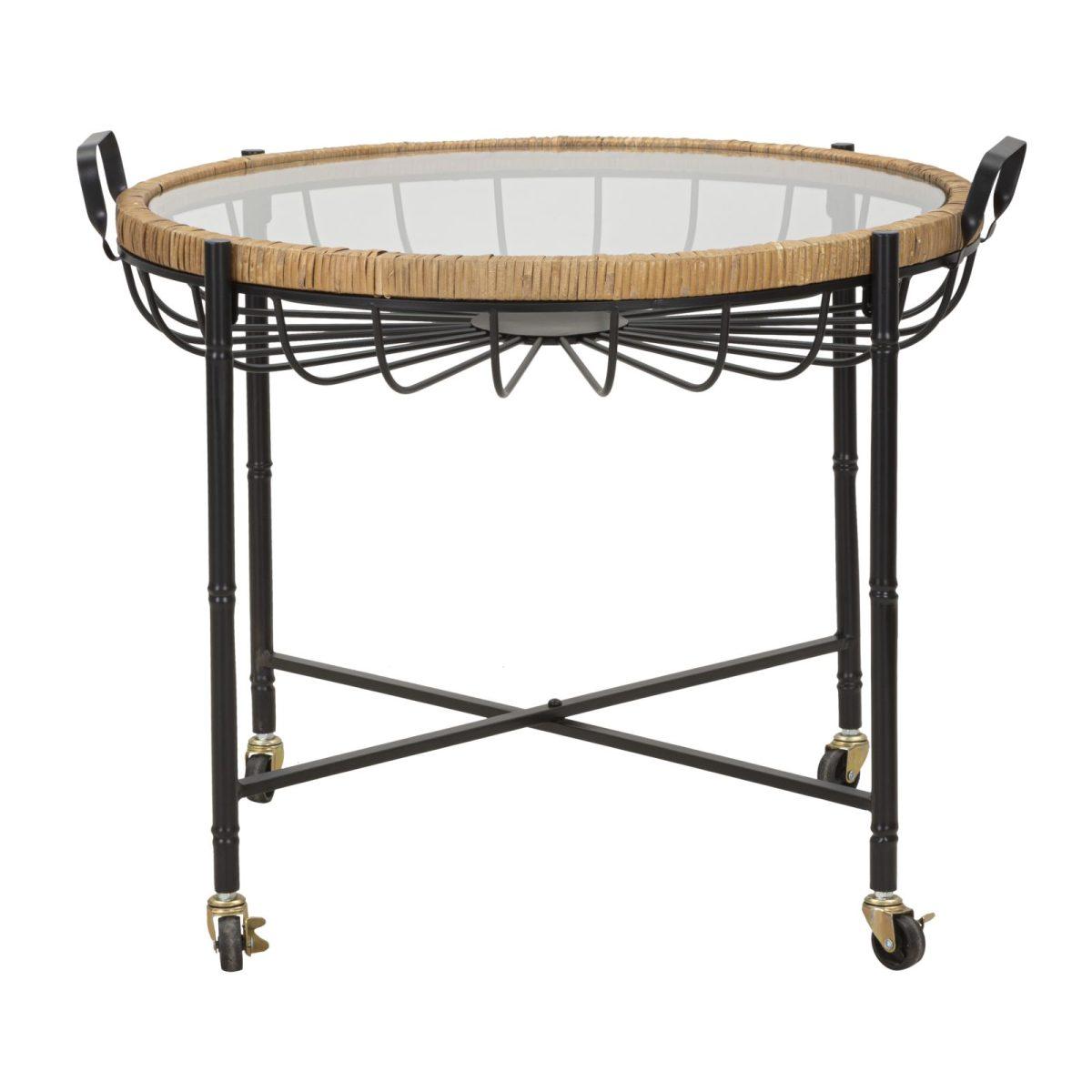 Tavolinetto cebu c/vetro e ruote cm 70,5x65x57