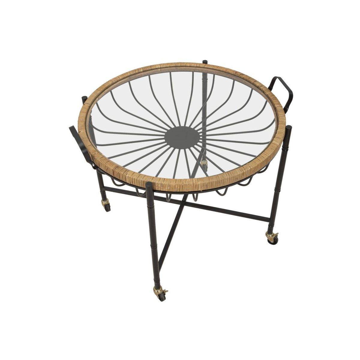 Tavolinetto cebu c/vetro e ruote cm 70,5x65x57