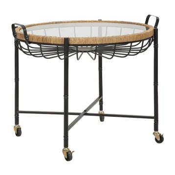 Tavolinetto cebu c/vetro e ruote cm 70,5x65x57