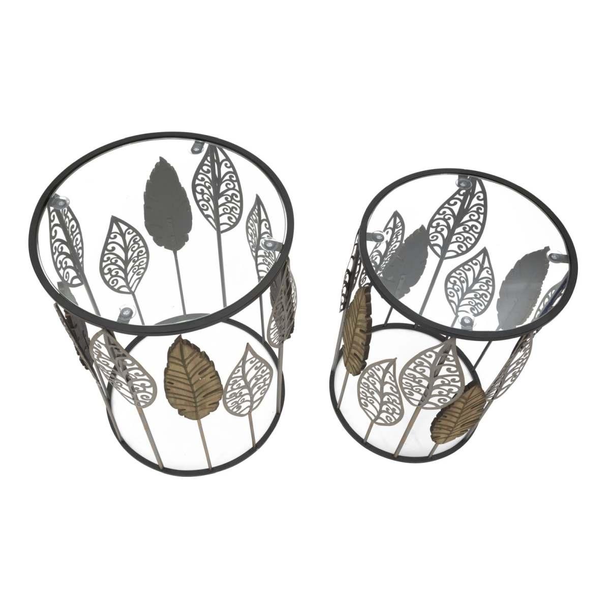 Tavolinetti in ferro e legno foglie coppia cm 38x55-33x50