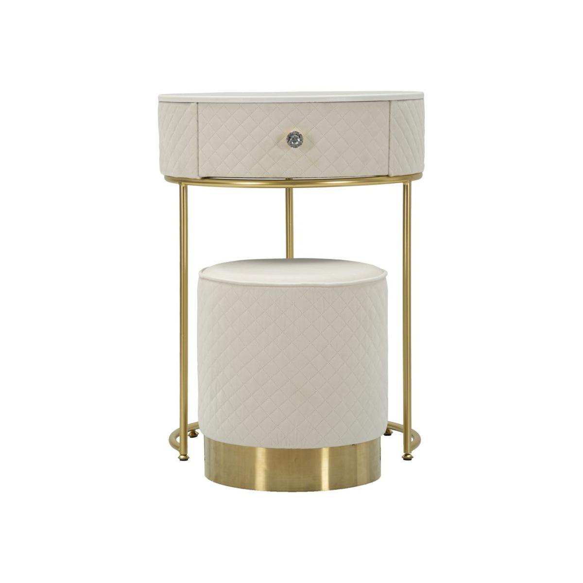 Comodino/toletta c/puff vellit crema cm Ø 52x70 - Ø 36x39