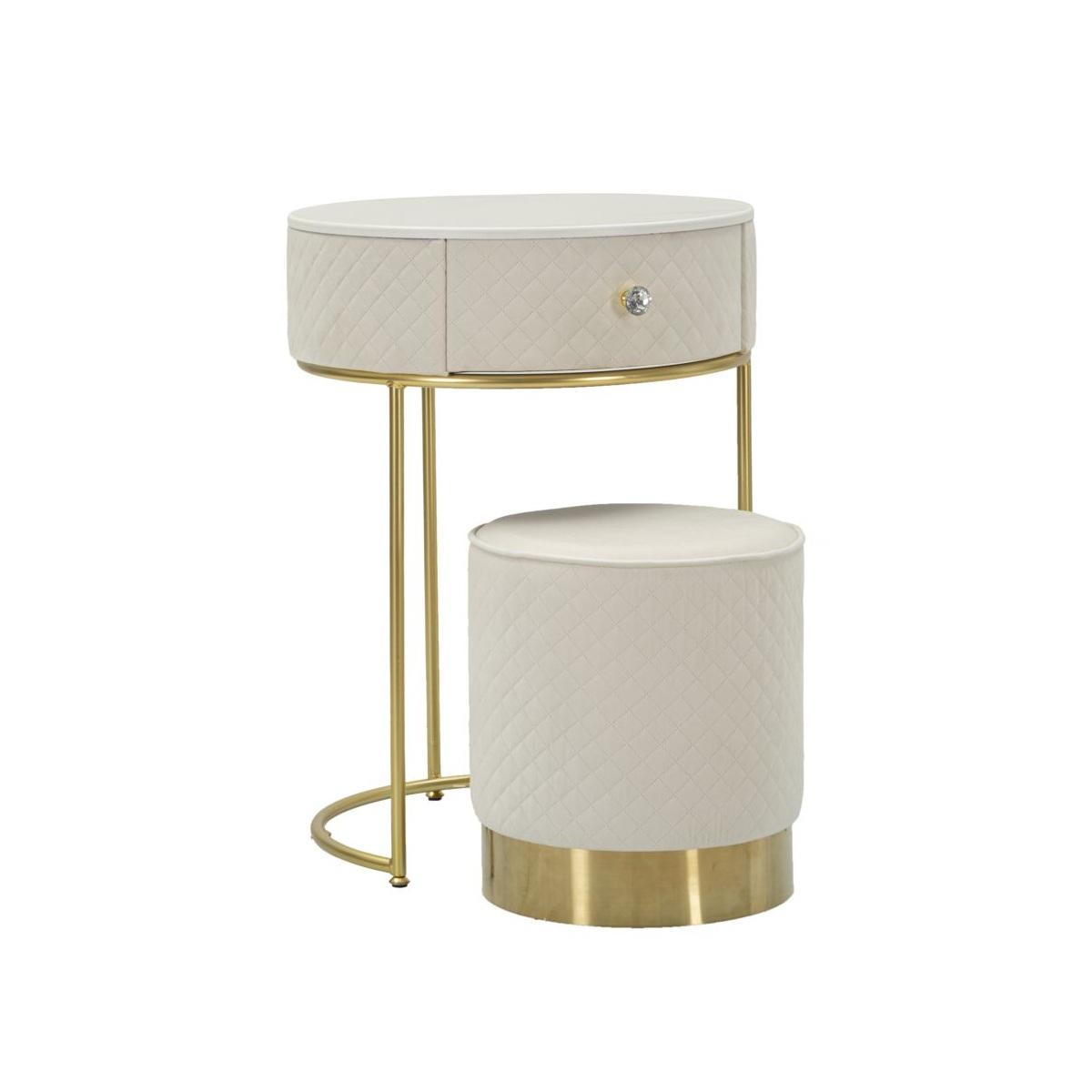 Comodino/toletta c/puff vellit crema cm Ø 52x70 - Ø 36x39