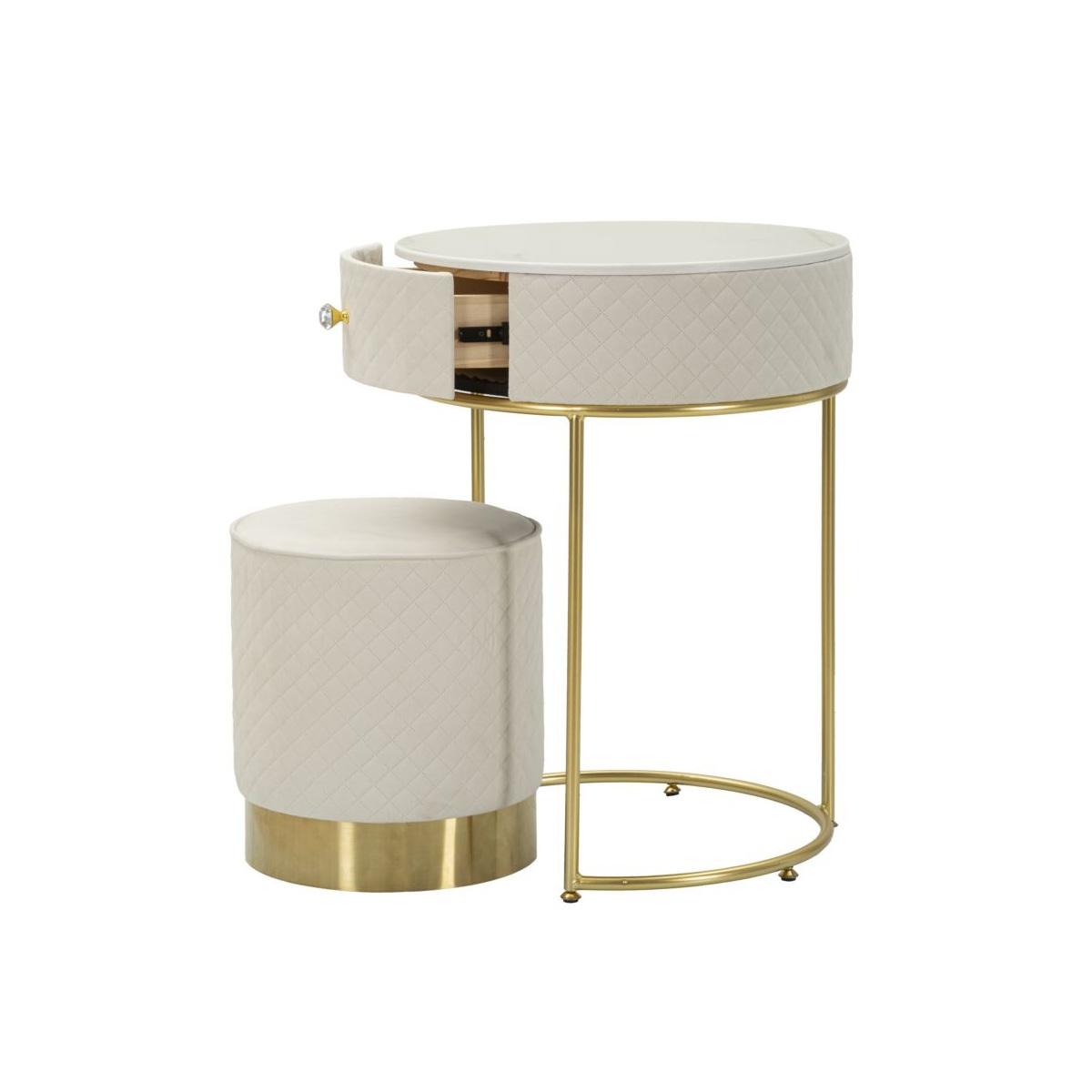Comodino/toletta c/puff vellit crema cm Ø 52x70 - Ø 36x39