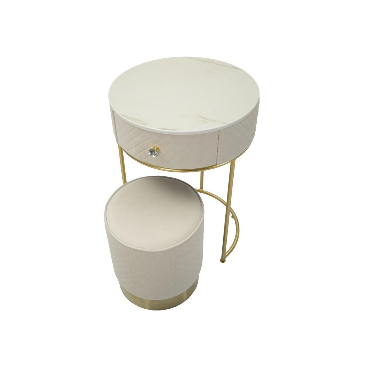Comodino/toletta c/puff vellit crema cm Ø 52x70 - Ø 36x39