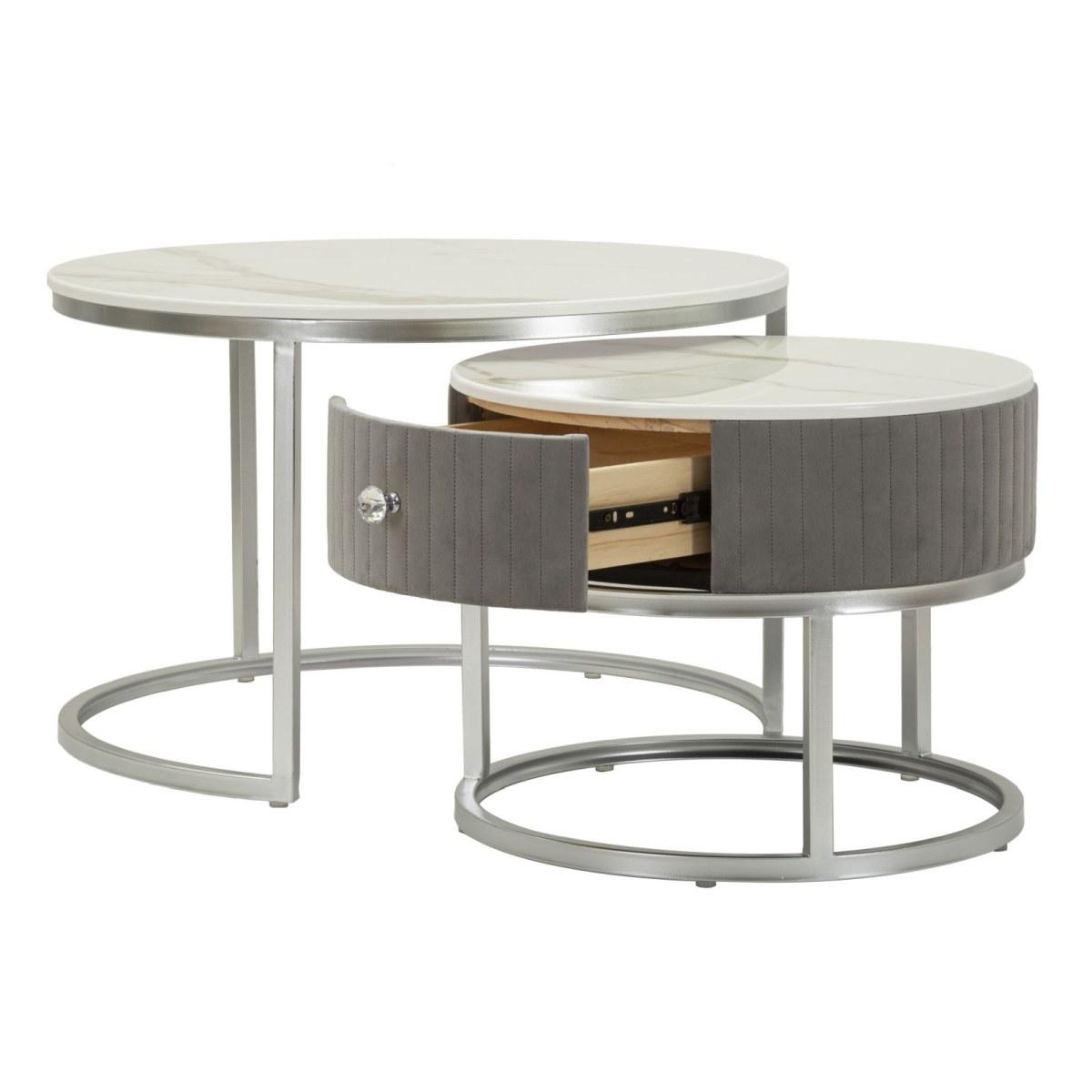 Tavoli da caffe' greys coppia cm Ø 70x45-50x40<br>