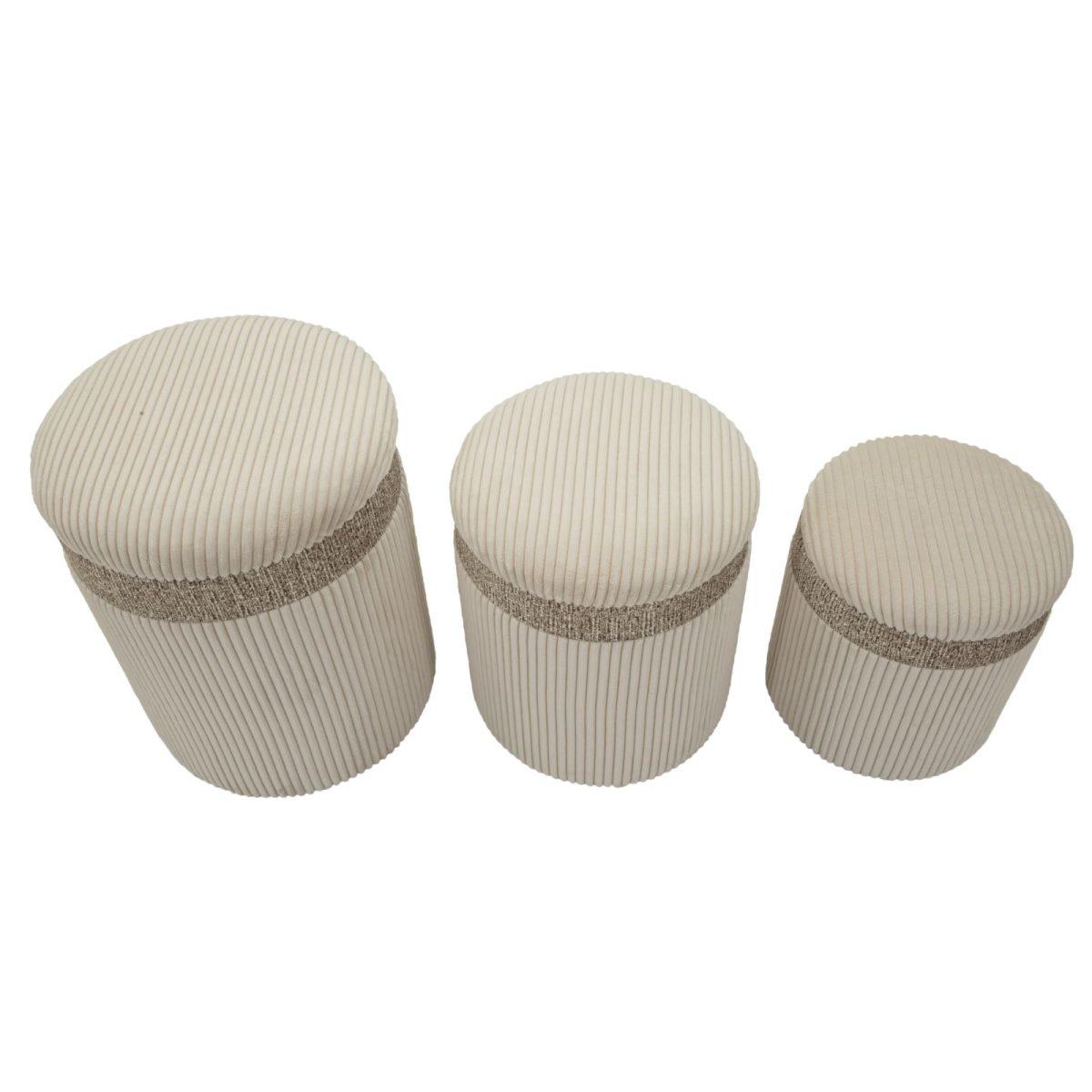 Puff c/contenitore cortina crema set 3 pz cm Ø 40,5x49,5-35x42-31x38<br>