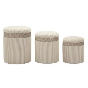 Puff c/contenitore cortina crema set 3 pz cm Ø 40,5x49,5-35x42-31x38<br>