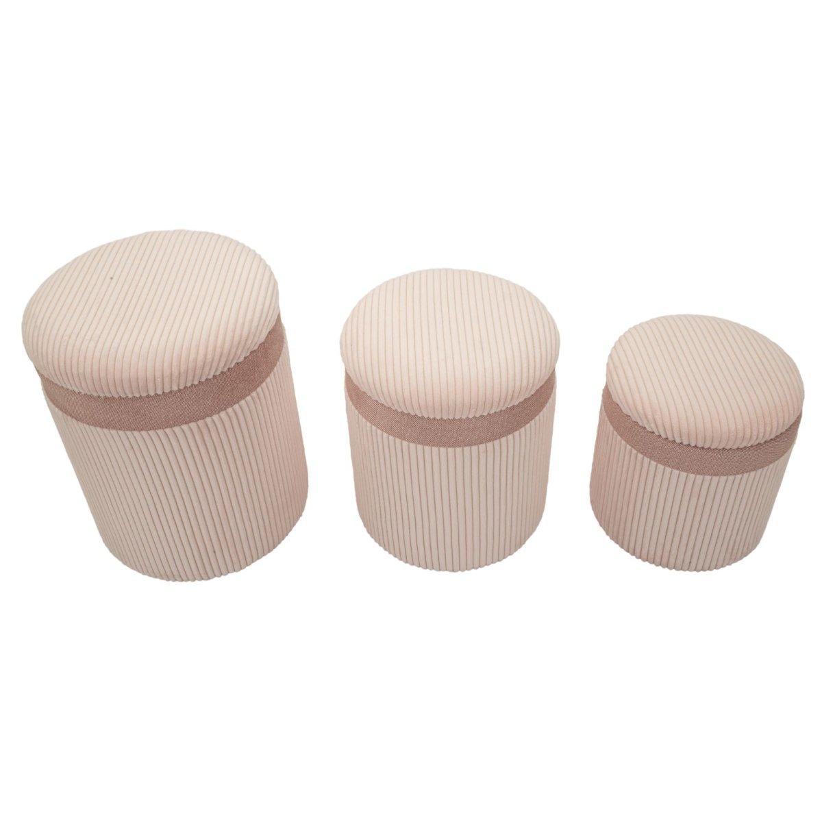Puff c/contenitore cortina rosa set 3 pz cm Ø 40,5x49,5-35x42-31x38<br>