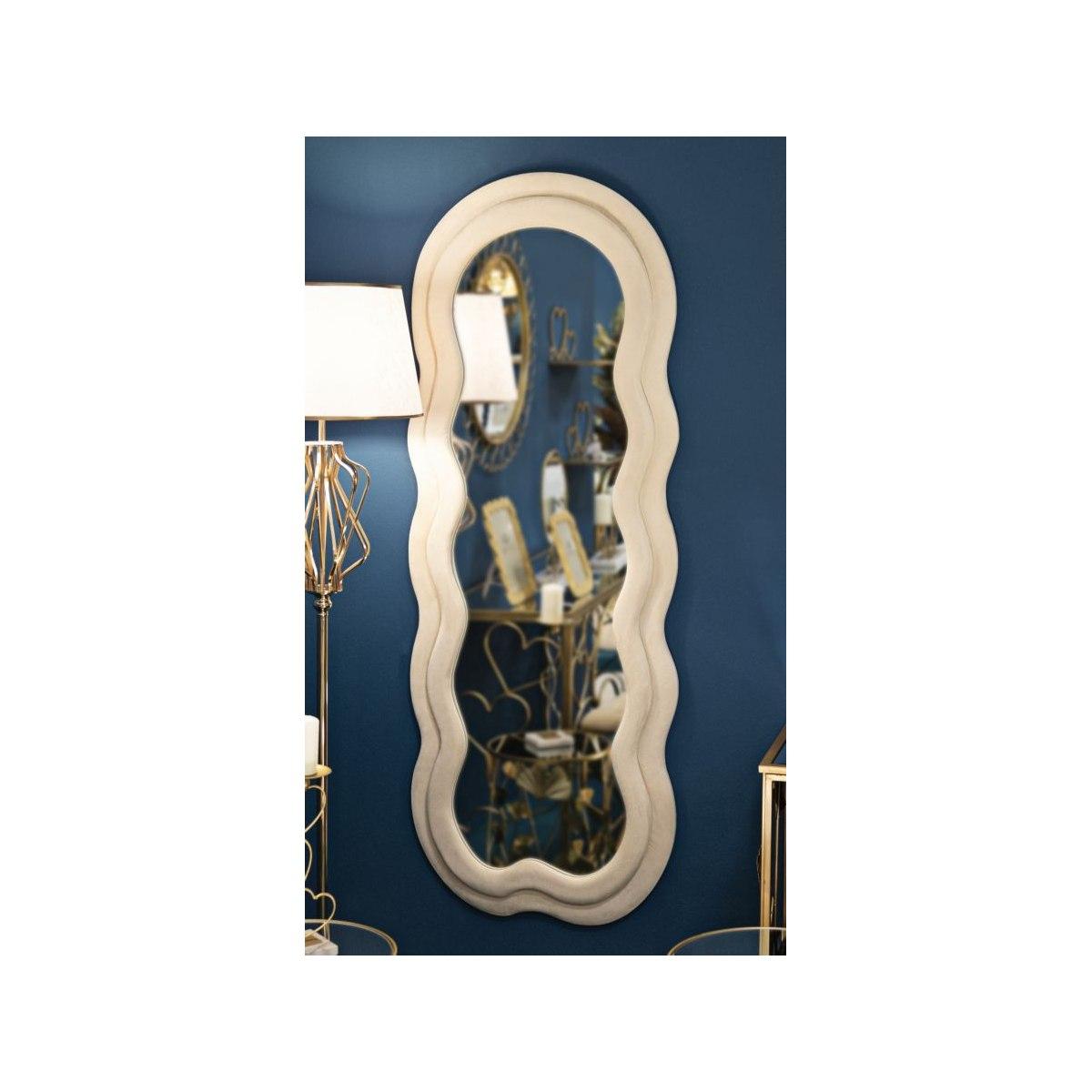 Specchio da muro miki velluto crema cm 60x4x160 (misura specchio cm 39x135)
