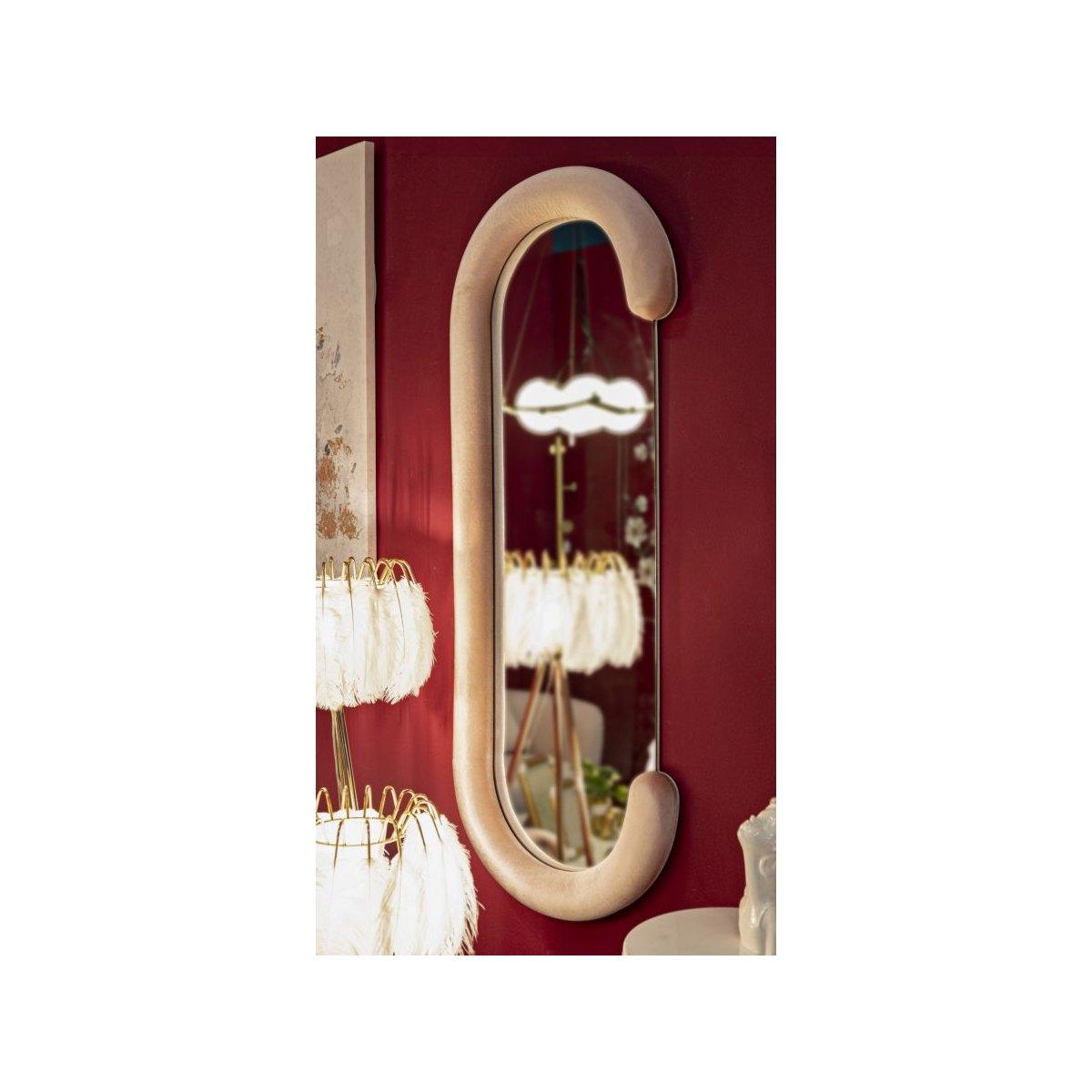 Specchio da muro chantal velluto rosa cm 60x7x160 (misura specchio cm 45x140)