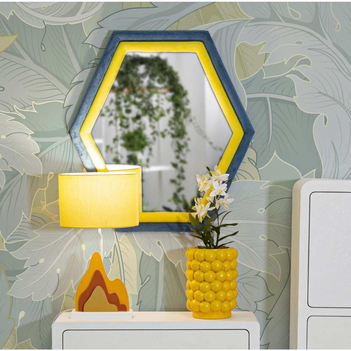 Specchio da muro tony velluto blu/giallo cm 75x4x80 (misura specchio cm 58x65)