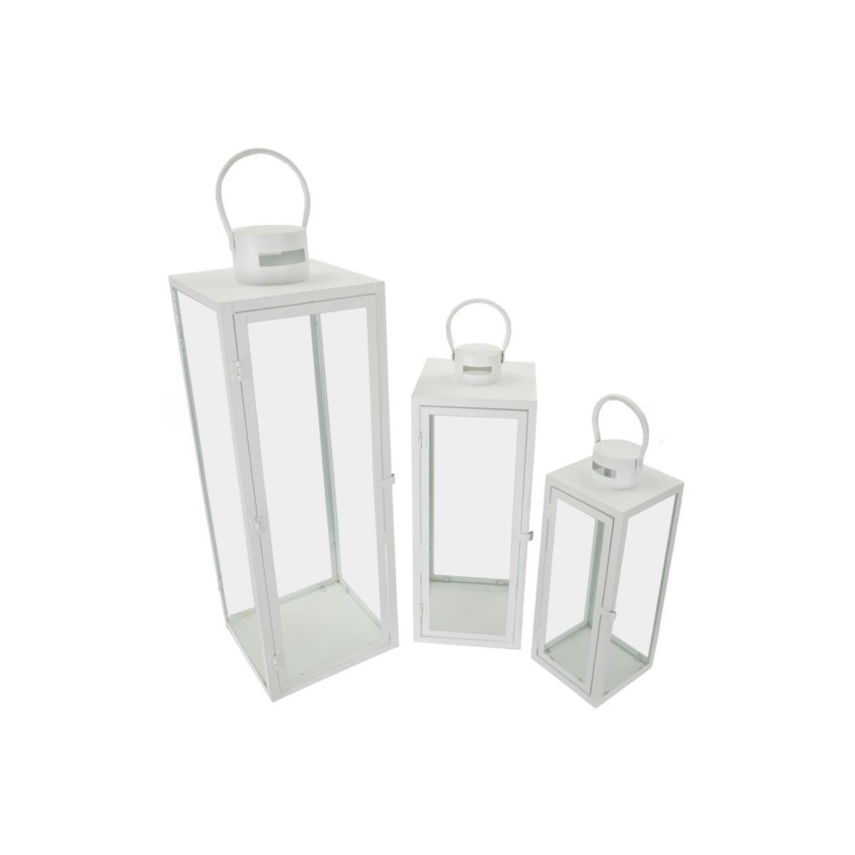 Lanterne white set 3 pz cm 22x22x66-18x18x49,5-14x14x39