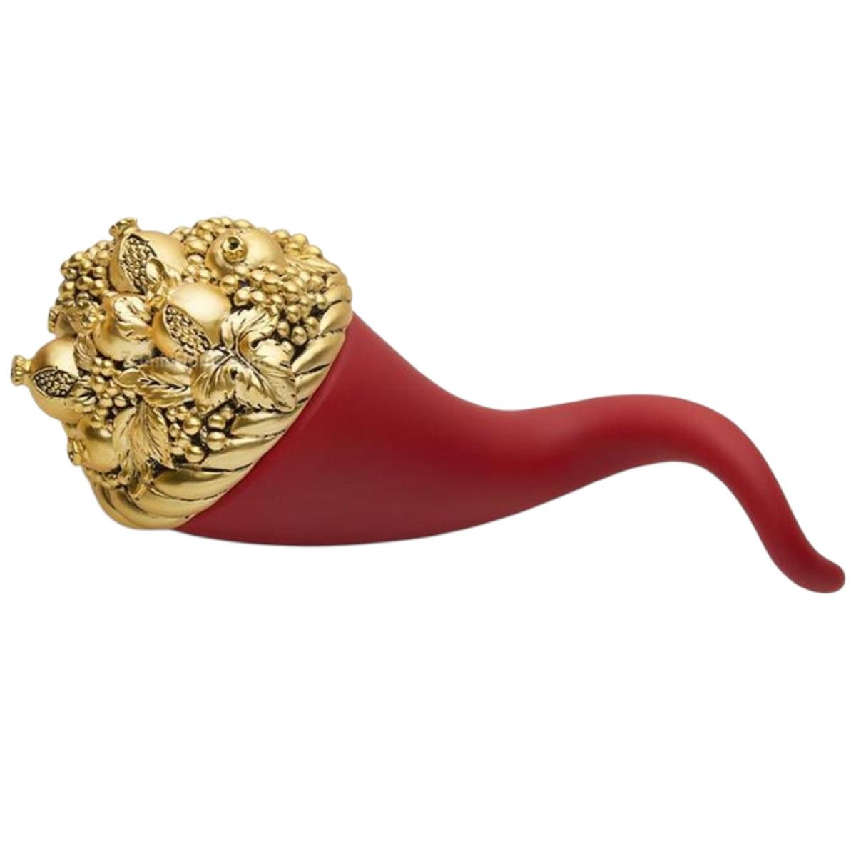 Cornucopia con melograni rosso opaco e oro 20 cm Valenti