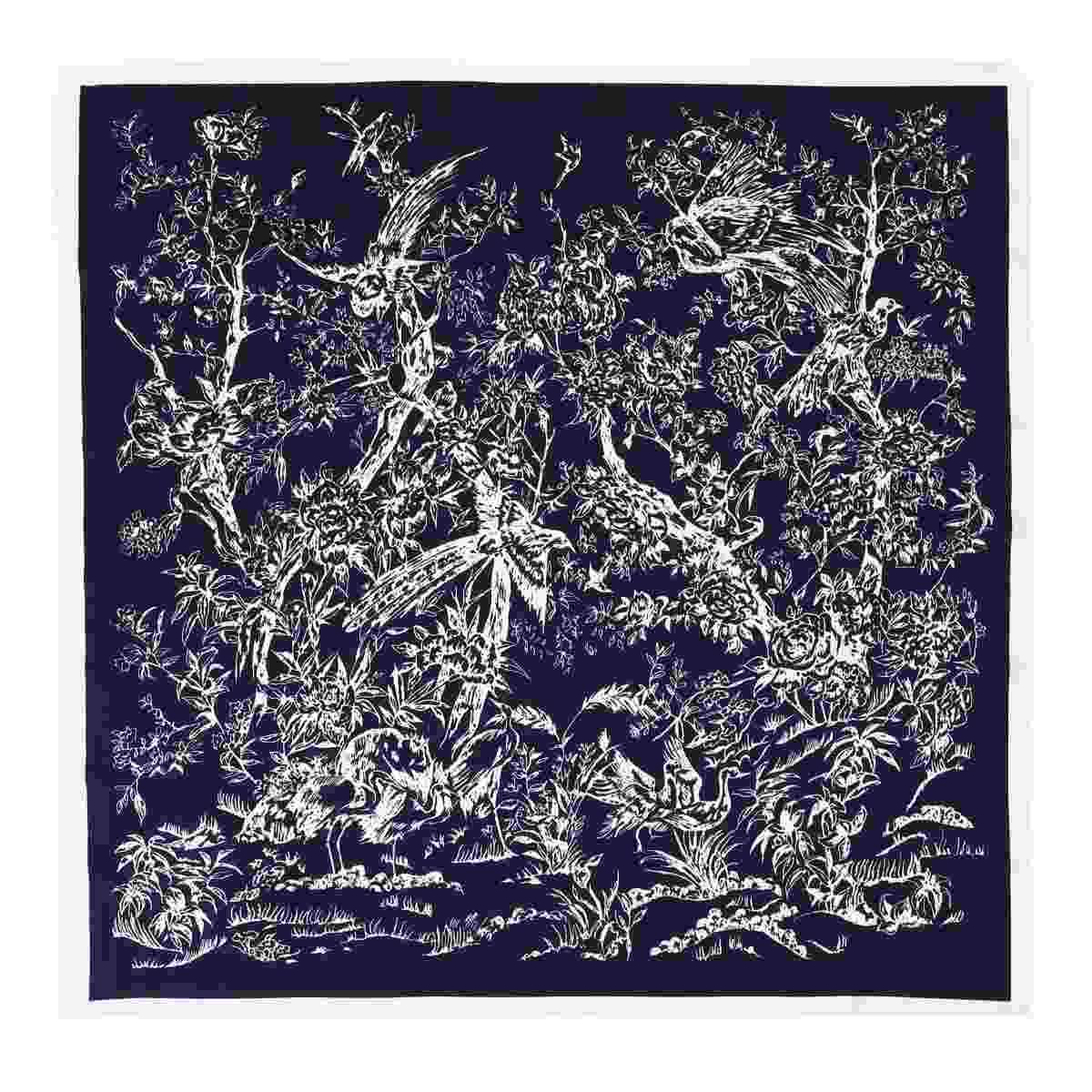 Foulard donna in seta fantasia rami e uccelli Capoverde
