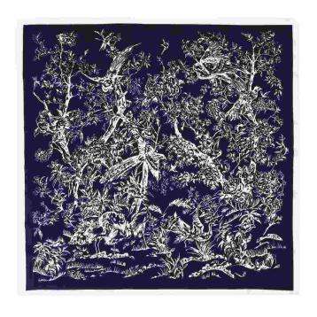 Foulard donna in seta fantasia rami e uccelli Capoverde