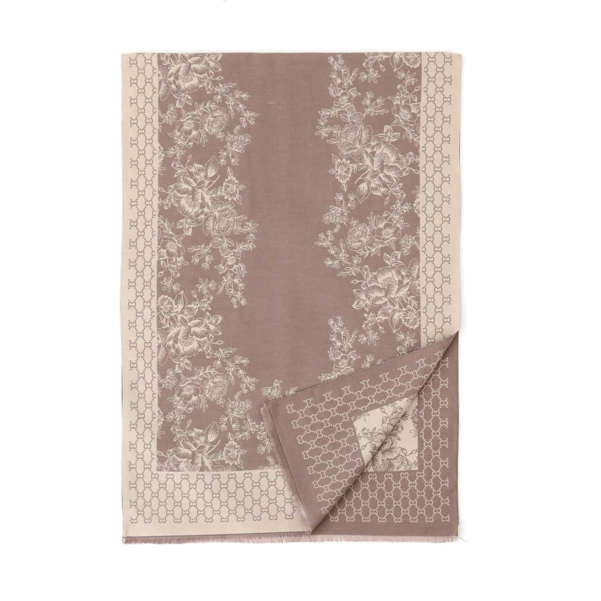 Sciarpa donna in acrilico lana e cashmire bicolor morivo floreale e bordo decorativo Capoverde