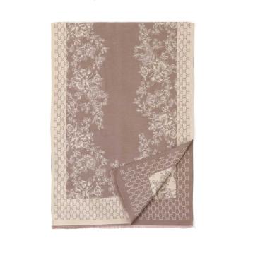 Sciarpa donna in acrilico lana e cashmire bicolor morivo floreale e bordo decorativo Capoverde