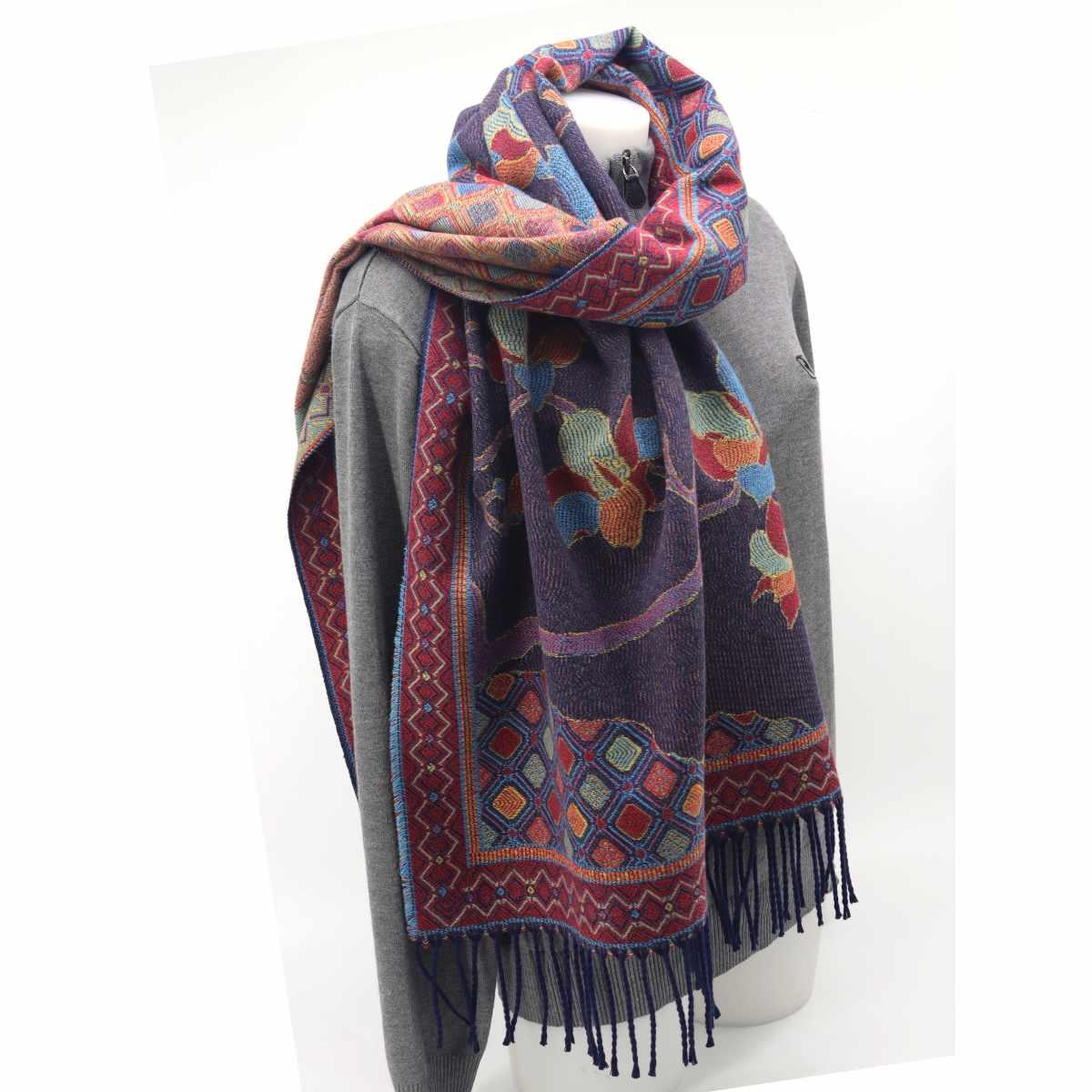 Sciarpa donna motivo geometrico e floreale in lana,poliestere e viscosa Roncato