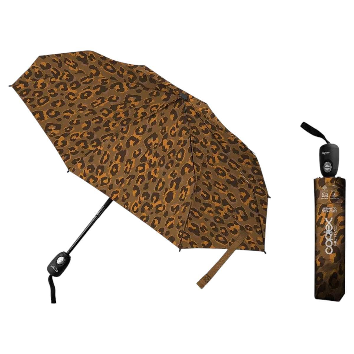 Ombrello active donna mini open close leopardato marrone