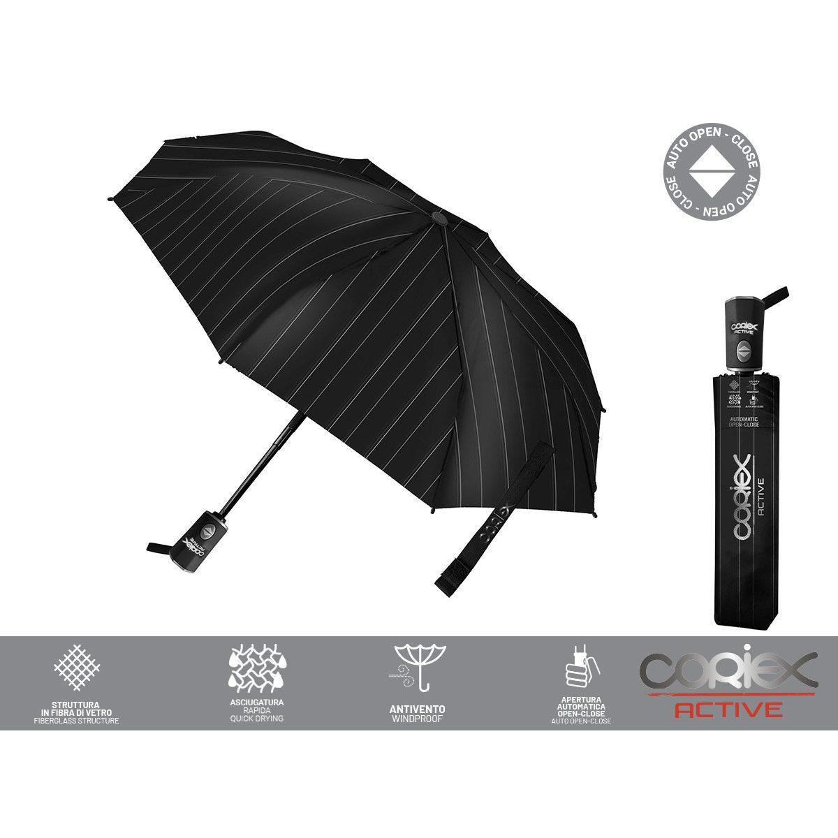 Ombrello active uomo mini open close gessato nero