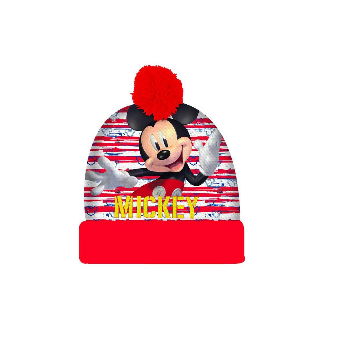 Cappello con risvolto e pon pon Mickey