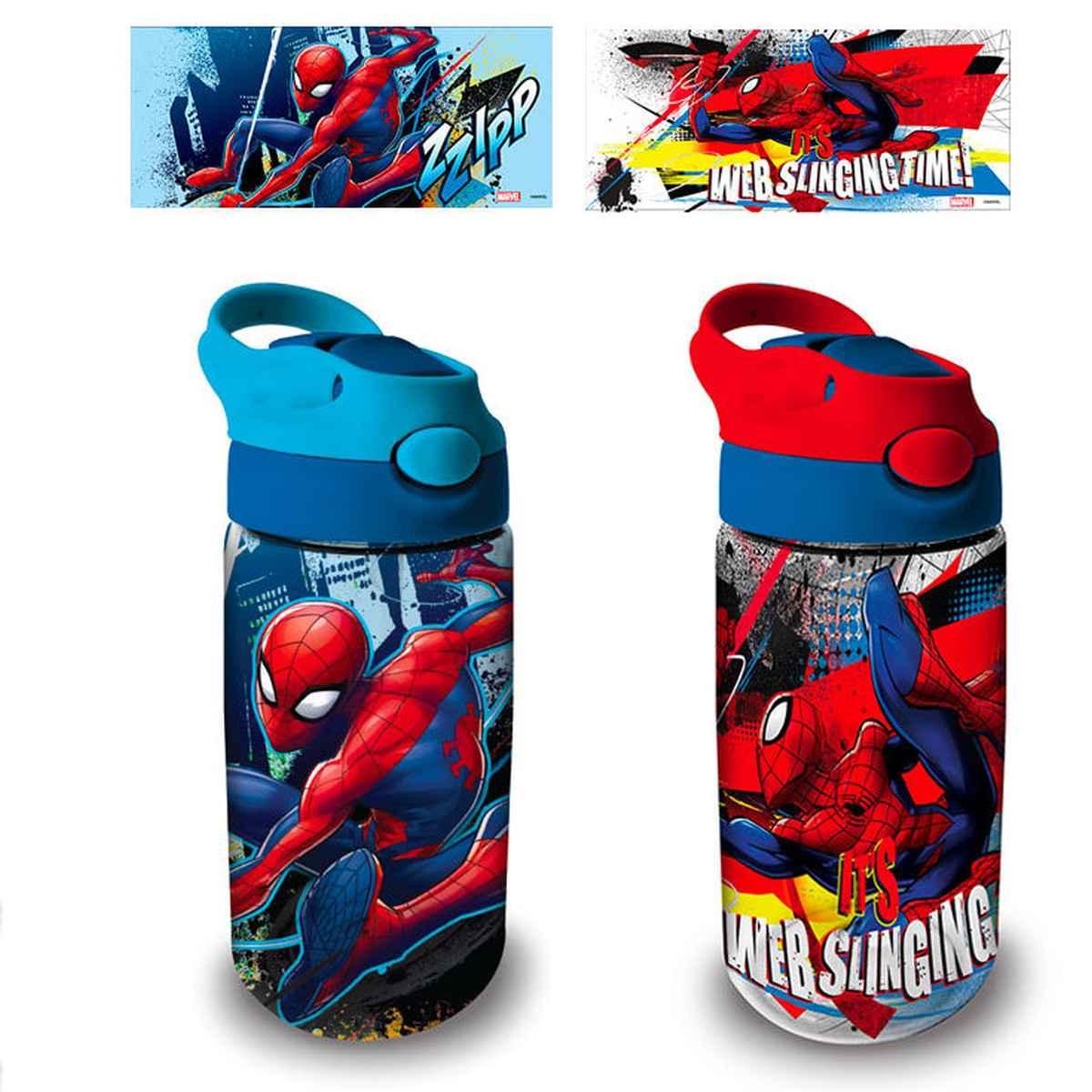 Borraccia trasparente con cannuccia in sk 500 ml Spiderman