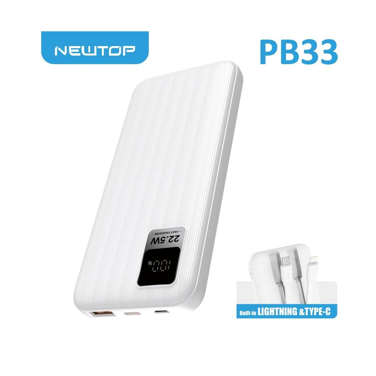 Newtop pb33 power bank 22.5w fast charging con cavi 10000mah bianco