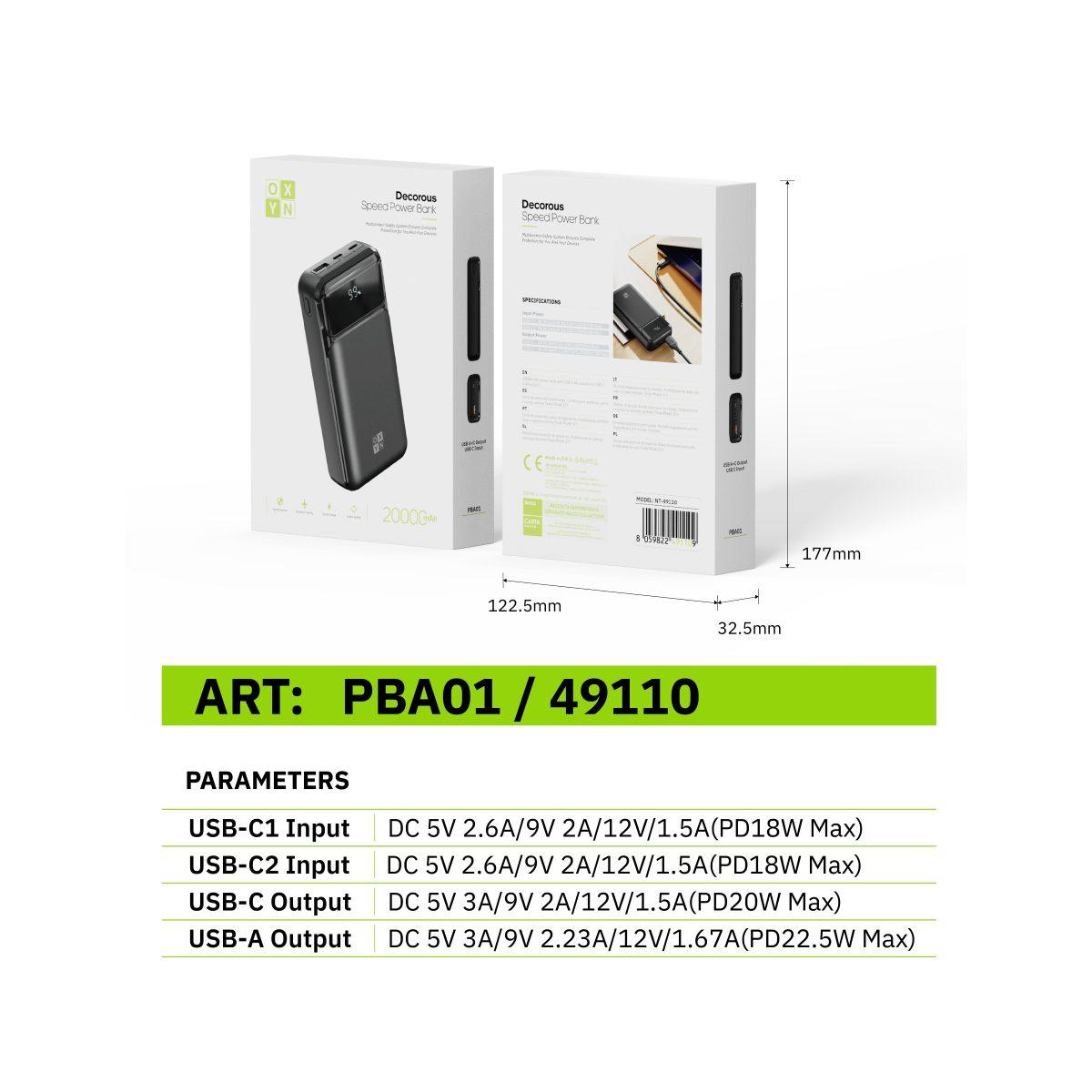 Oxyn PBA01 power bank con display 20.000 mAh