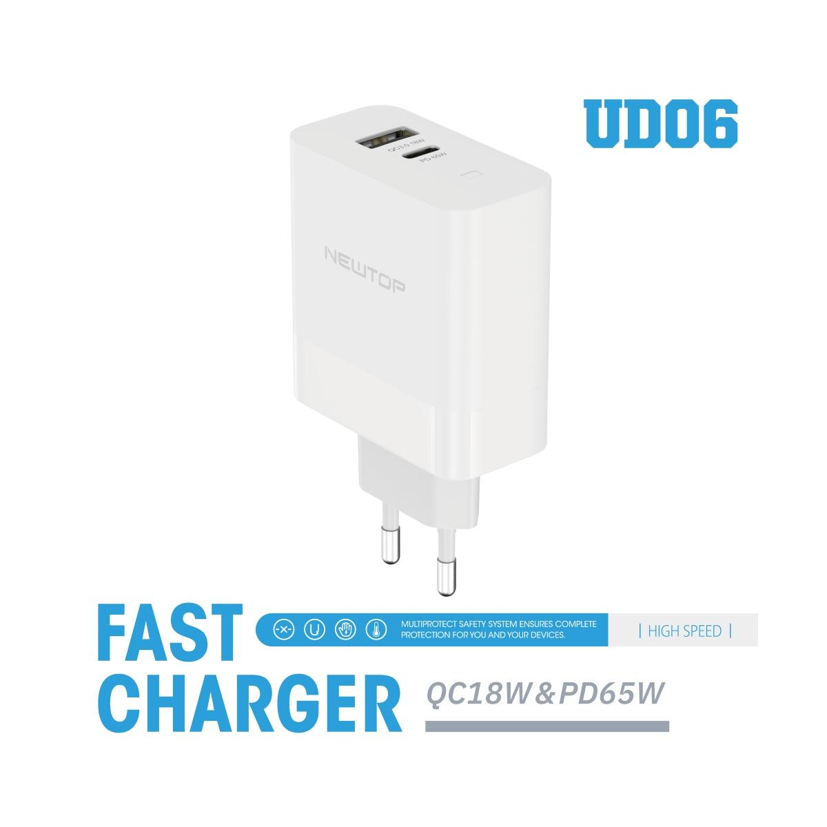 Newtop UD06 Caricatore da muro universale power delivery QC3.0 18W + PD 65W