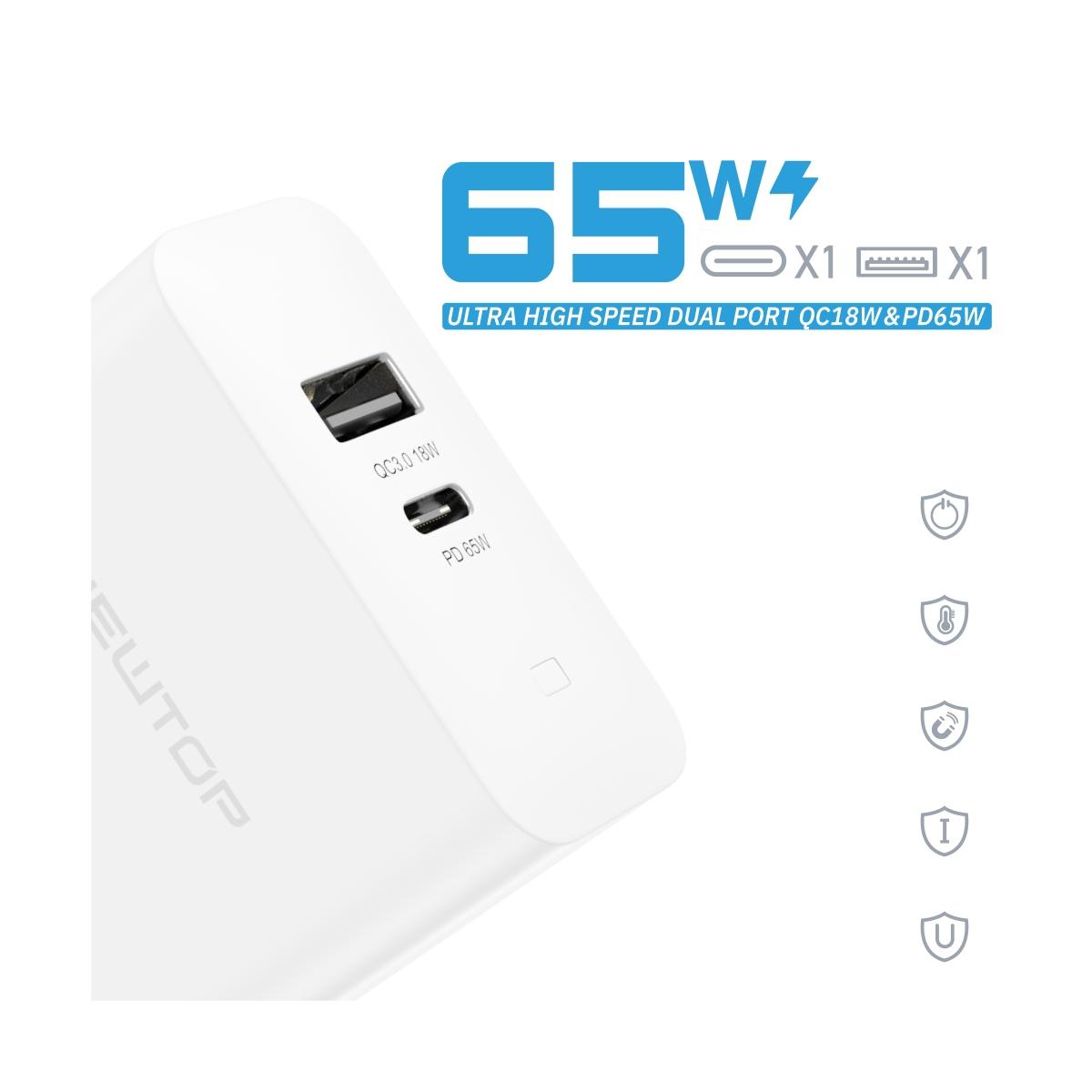 Newtop UD06 Caricatore da muro universale power delivery QC3.0 18W + PD 65W