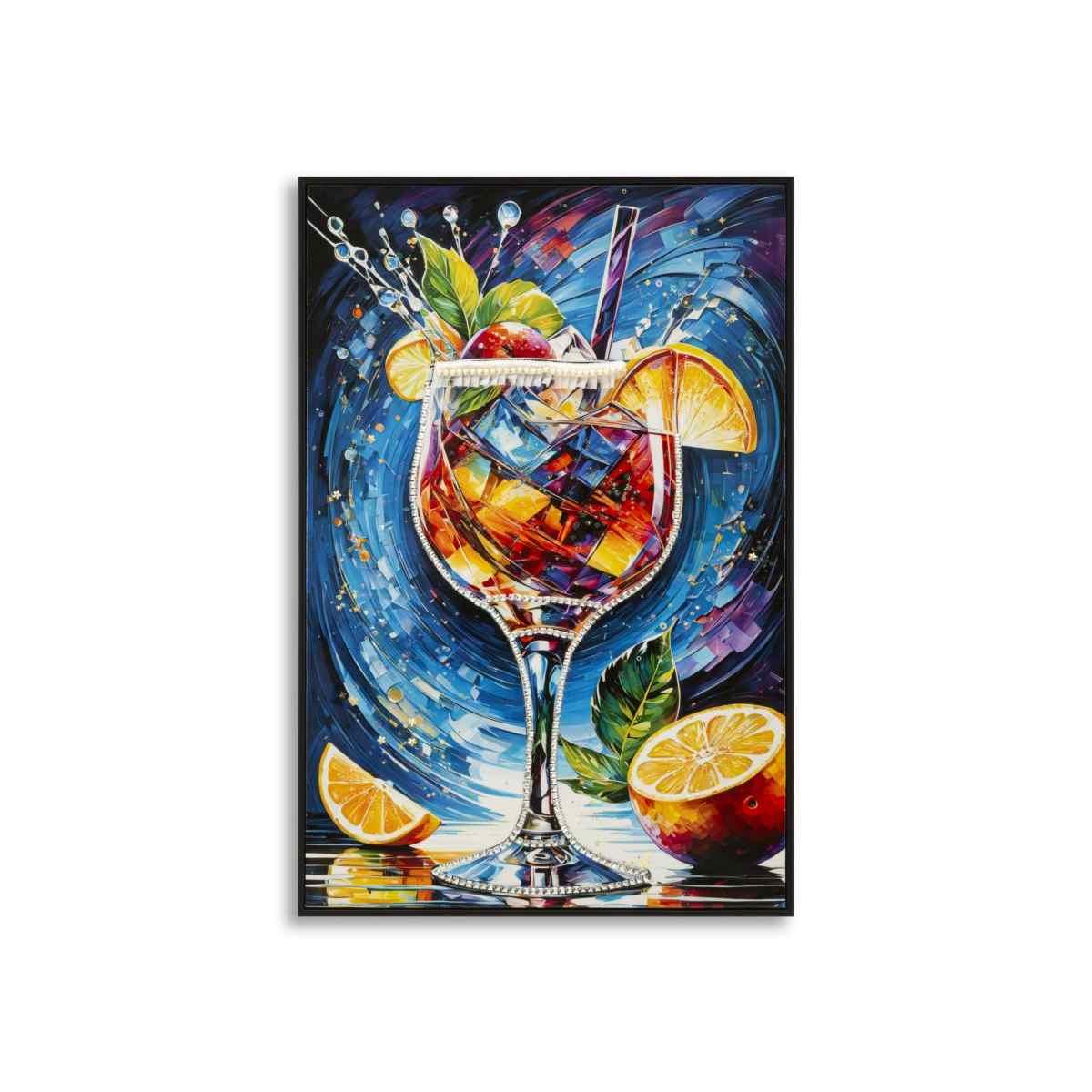 Stampa decorata su tela laccata c/cornice cocktail -b- cm 62x3,5x92