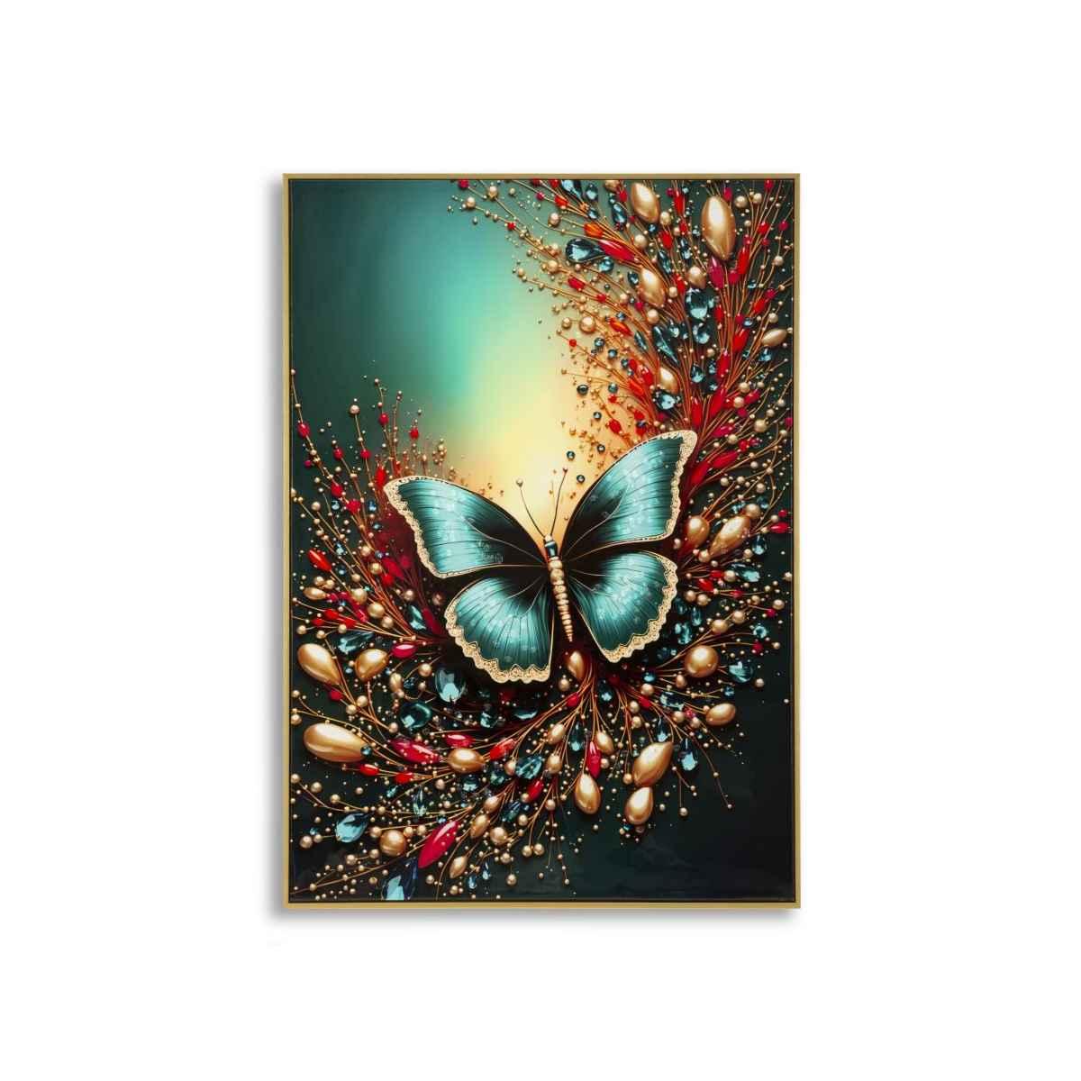 Stampa decorata su tela laccata c/cornice butterly -b- cm 70x4x100