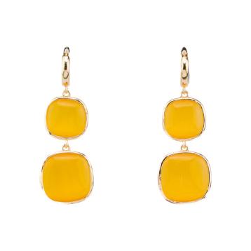 Orecchini di bronzo a perno con occhio di gatto doppio quadratino 22x60mm giallo