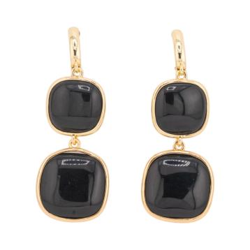 Orecchini di bronzo a perno con occhio di gatto doppio quadratino 22x60mm nero