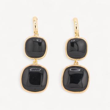 Orecchini di bronzo a perno con occhio di gatto doppio quadratino 22x60mm nero